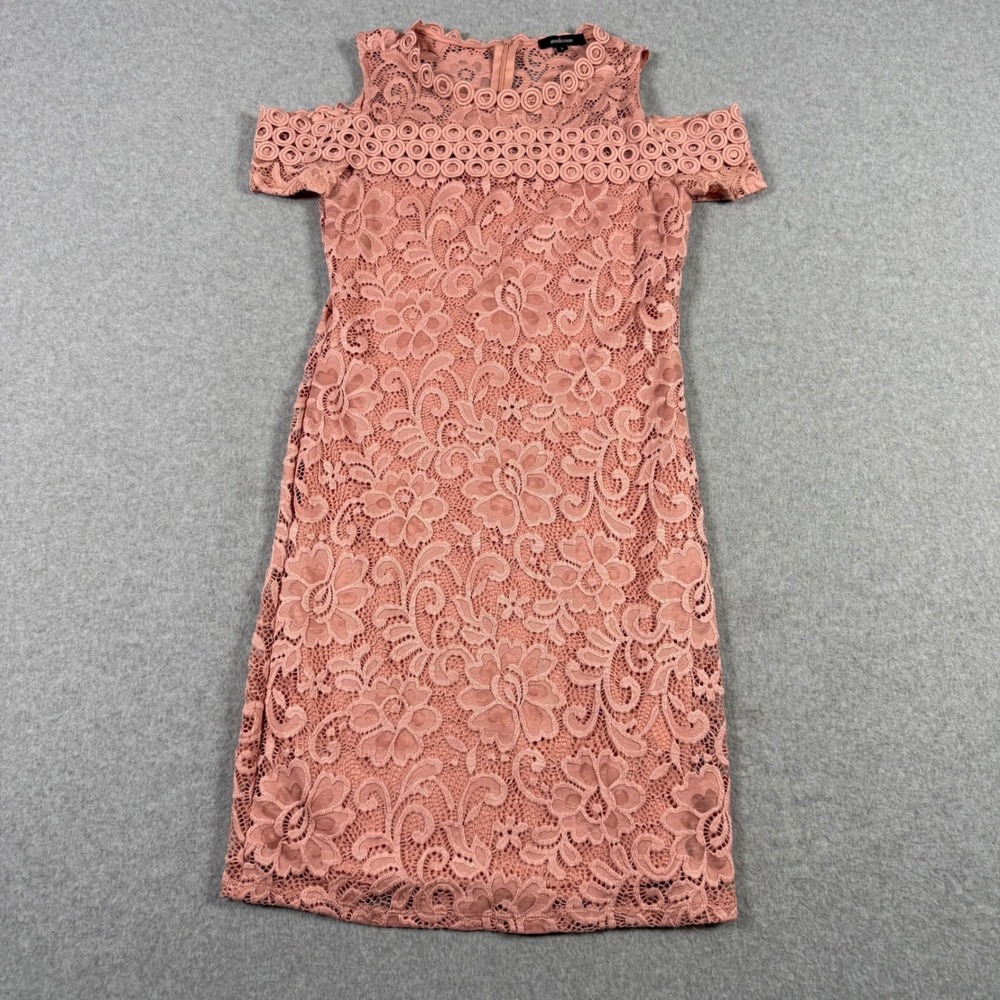 Ambiance Pink Lace Coquette Cold Shoulder Sheath Wedding Guest Dress Large